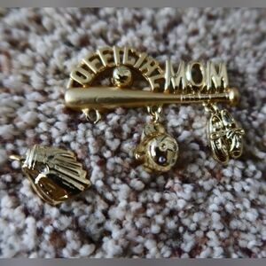 Gold 'Official Mom' Brooch with Charms